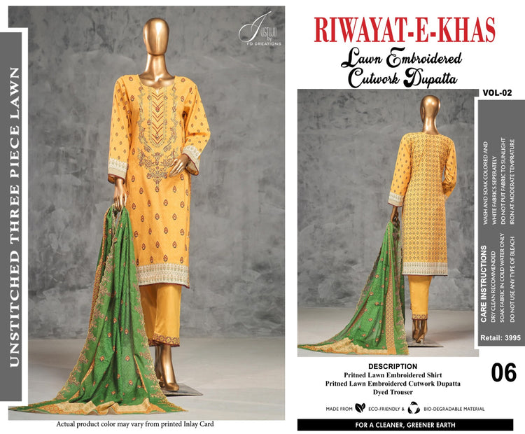 RIWAYAT -E-KHAS BY JUSTJU UN-STITCHED LAWN-DESING VL2-06