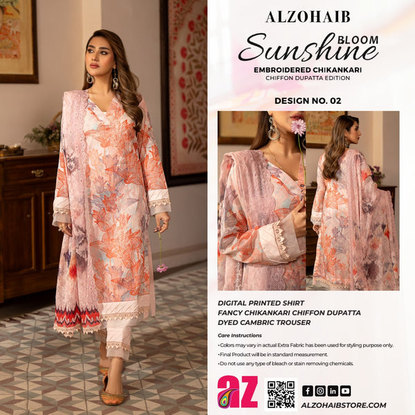 SUNSHINE BLOOM BY ALZOHAIB UN STITCHED 3PC| D-02
