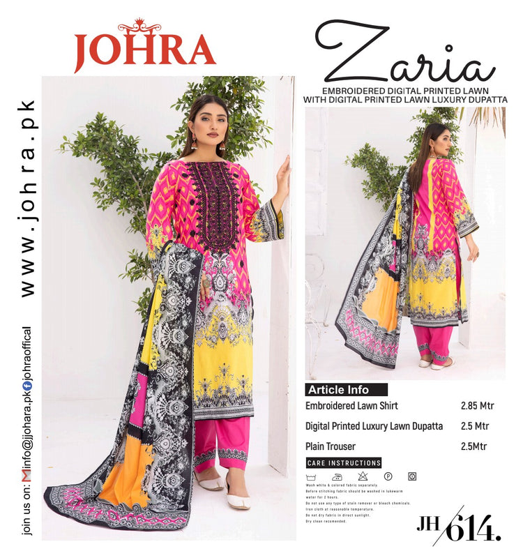 ZARIA LAWN UNSTITCHED BY JOHRA- JH-614