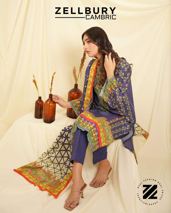 Shirt Shalwar Dupatta - Kimberly Purple - Cambric Suit-3pc