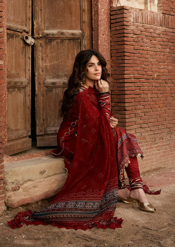 Aangan-Print Chiffon'26 By Kahf - KPS-1A SURKH NOOR