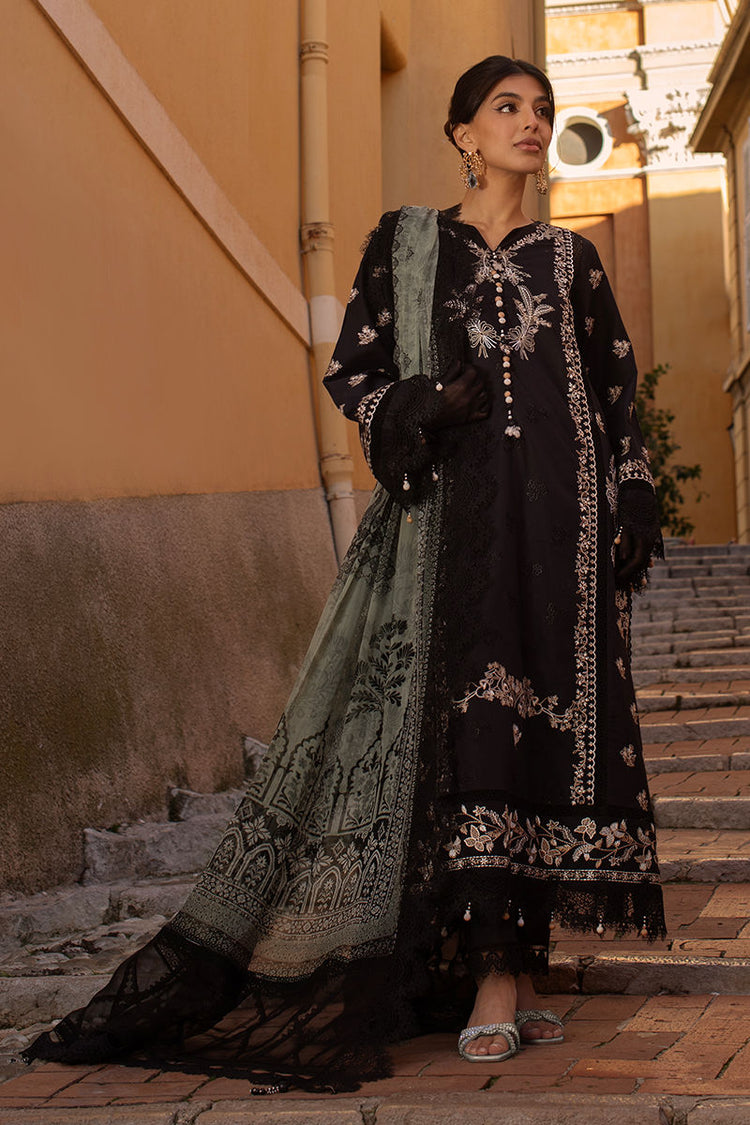 ZOHA BY ANSAB JAHANGIR UN-STITCHE 3PC | Black Lady