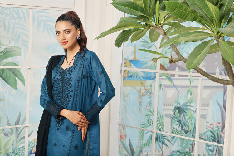 3 PIECE - LUXURY EMBROIDERED PURE SELF COTTON SUIT