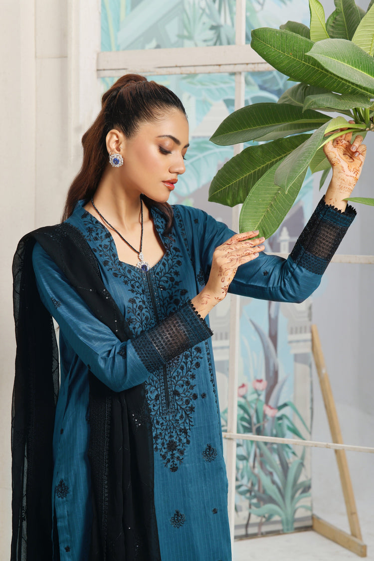 3 PIECE - LUXURY EMBROIDERED PURE SELF COTTON SUIT