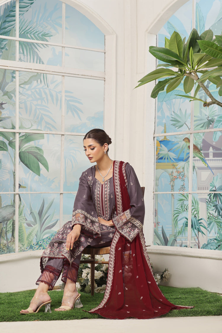 3 PIECE - LUXURY EMBROIDERED PURE SELF COTTON SUIT