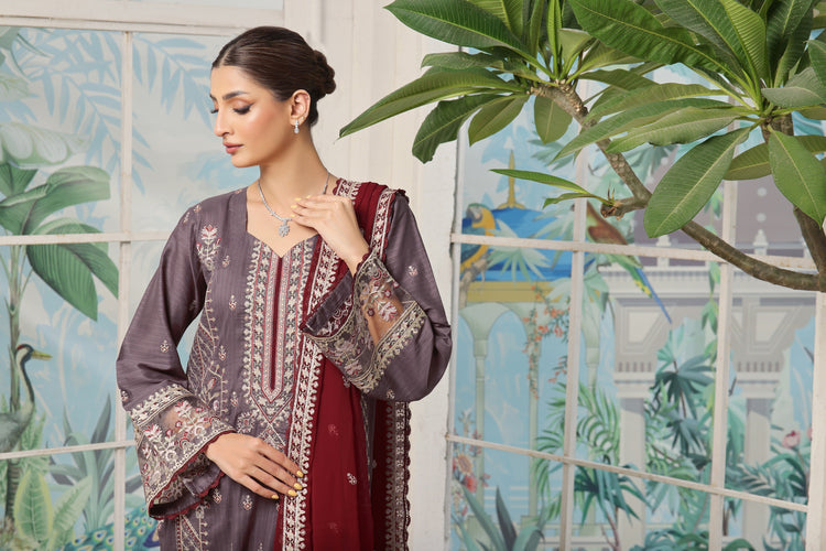 3 PIECE - LUXURY EMBROIDERED PURE SELF COTTON SUIT