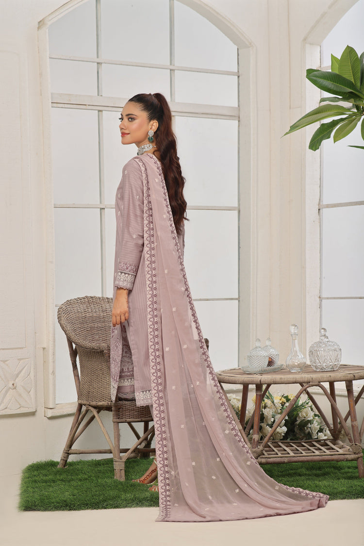 3 PIECE - LUXURY EMBROIDERED PURE SELF COTTON SUIT