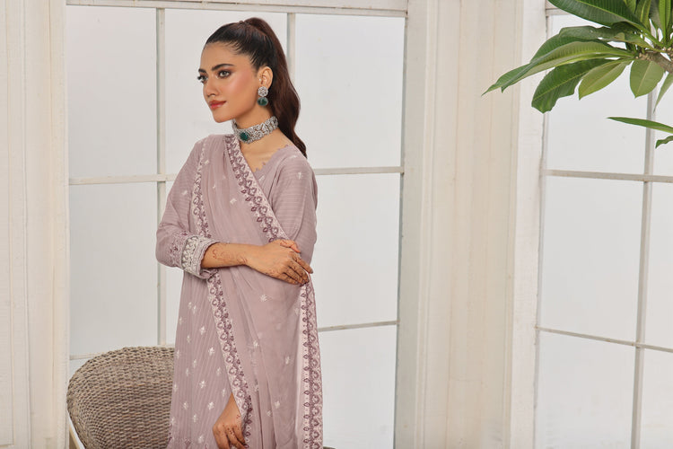 3 PIECE - LUXURY EMBROIDERED PURE SELF COTTON SUIT