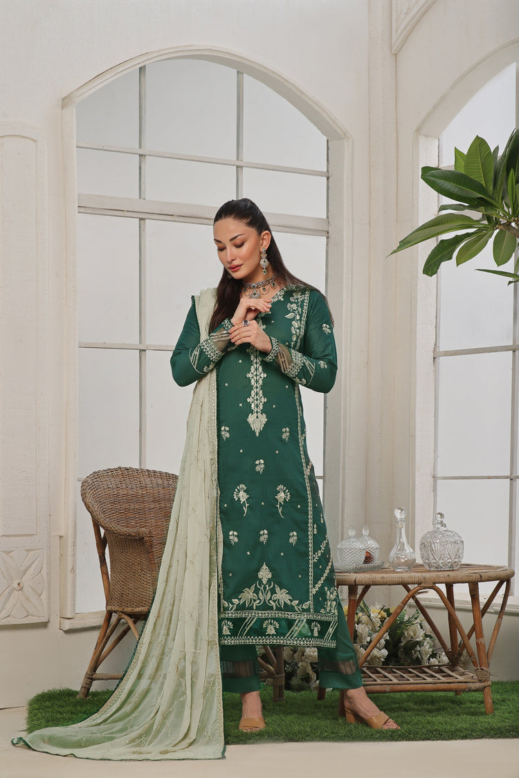 3 PIECE - LUXURY EMBROIDERED PURE SELF COTTON SUIT