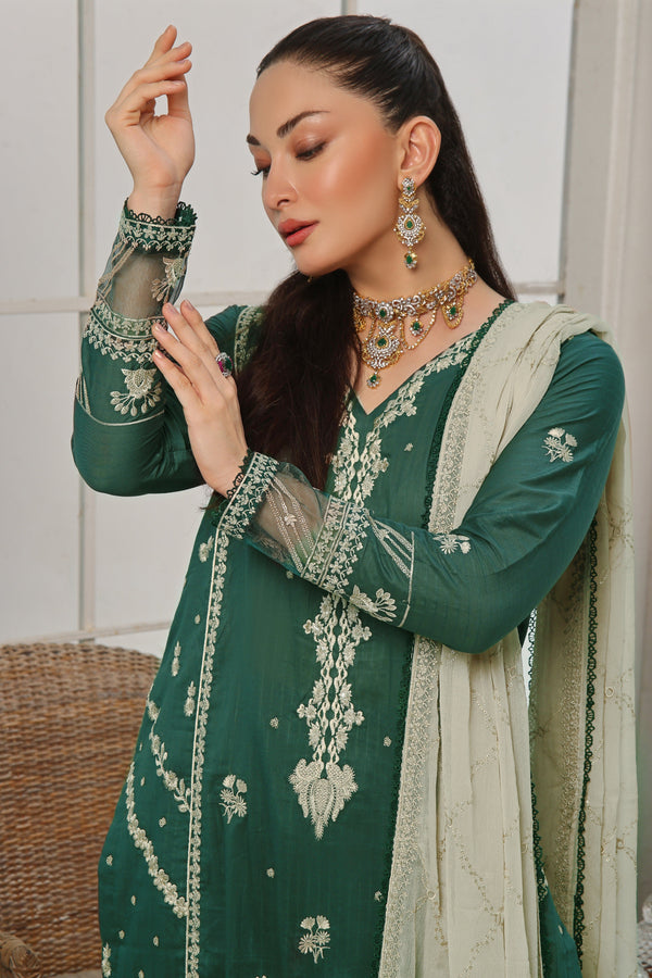 3 PIECE - LUXURY EMBROIDERED PURE SELF COTTON SUIT