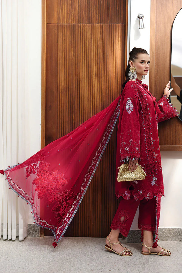 QALAMKAR CHIKANKARI UN-STITCHED 3PC| CM-03 RUBY