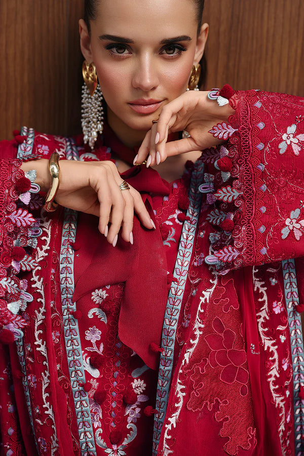 QALAMKAR CHIKANKARI UN-STITCHED 3PC| CM-03 RUBY