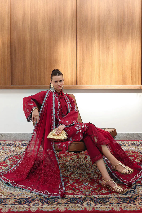 QALAMKAR CHIKANKARI UN-STITCHED 3PC| CM-03 RUBY