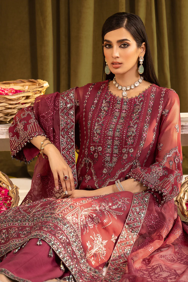 MEHFIL-E UROOS ALIZEH LUXURY CHIFFON UNSTITCHED - Famya - V16D04 Embroidered Chiffon Magenta