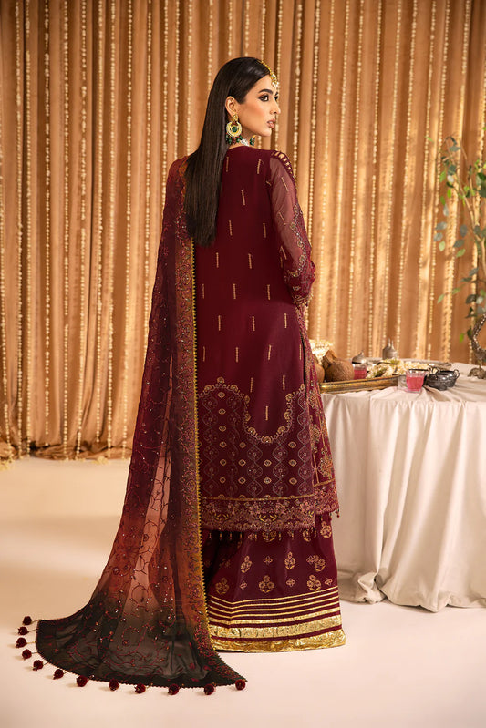 MEHFIL-E UROOS ALIZEH LUXURY CHIFFON UNSTITCHED - Roheen - V16D01 Embroidered Chiffon Maroon