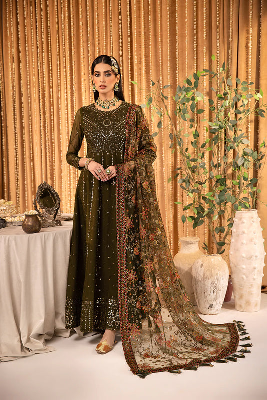 MEHFIL-E UROOS ALIZEH LUXURY CHIFFON UNSTITCHED - Mahveen - V16D07 Embroidered Chiffon Olive