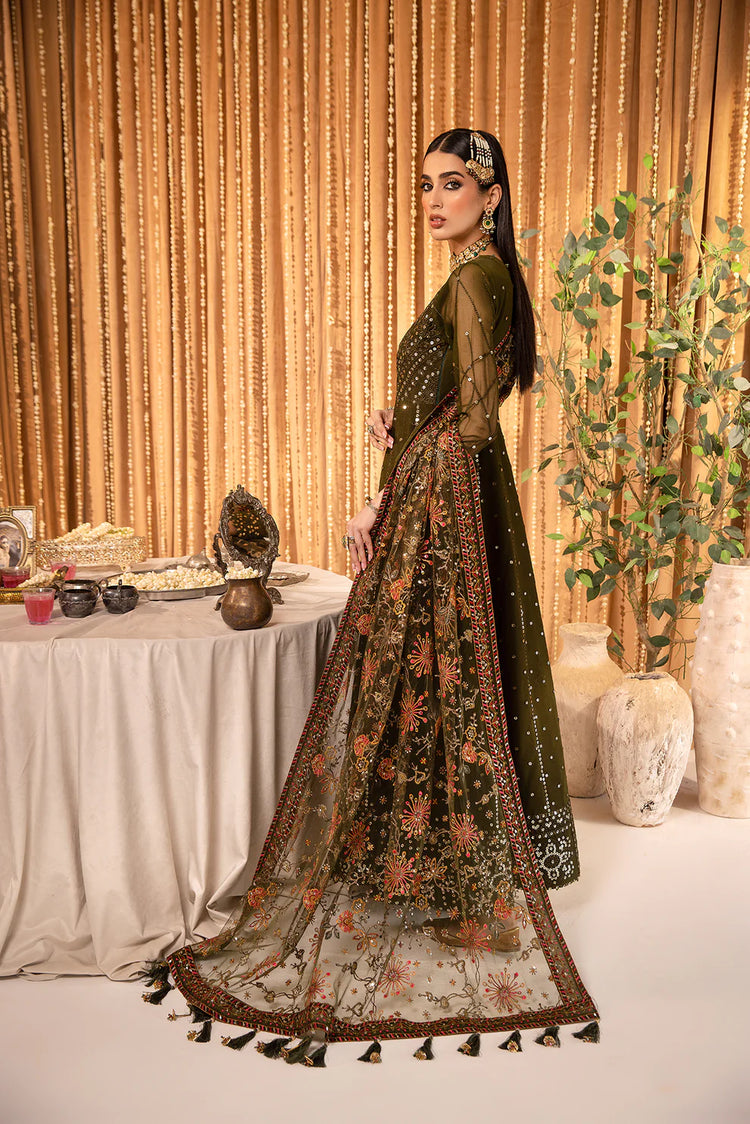 MEHFIL-E UROOS ALIZEH LUXURY CHIFFON UNSTITCHED - Mahveen - V16D07 Embroidered Chiffon Olive