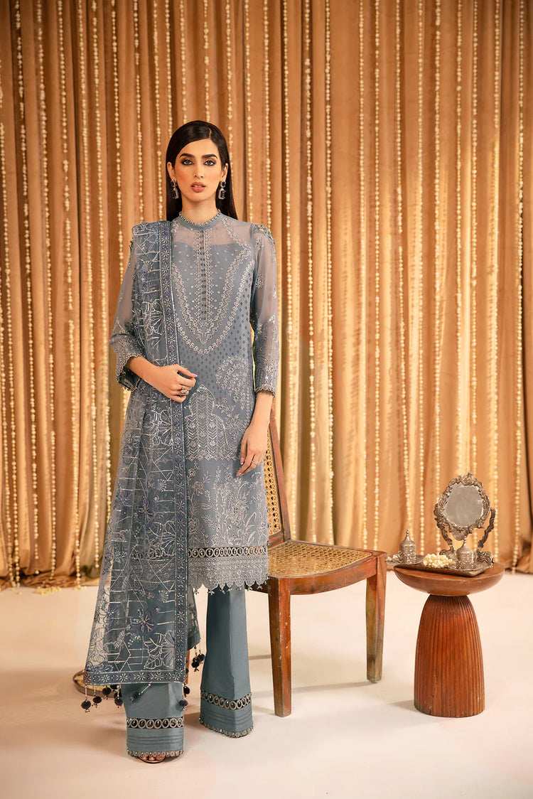 MEHFIL-E UROOS ALIZEH LUXURY CHIFFON UNSTITCHED - Aabgeena - V16D03 Embroidered Chiffon Gray