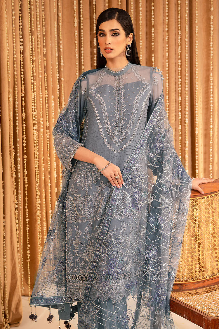 MEHFIL-E UROOS ALIZEH LUXURY CHIFFON UNSTITCHED - Aabgeena - V16D03 Embroidered Chiffon Gray