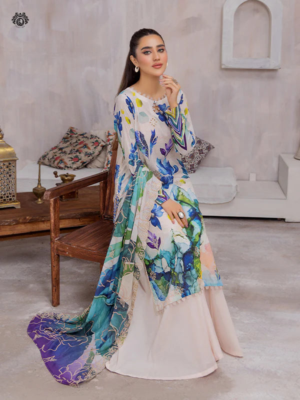 Pretty Petals By Gulljee Printed Embroidered Lawn Collection - D01