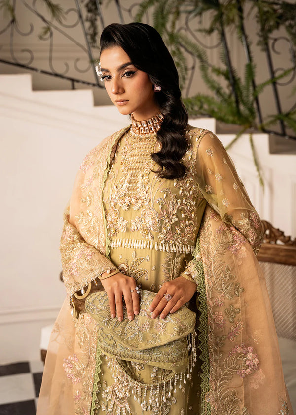 INAYAT ALIF BY AJR LUXURY WEDDING UN-STITCHED 3PC| BREWING-MATCHA