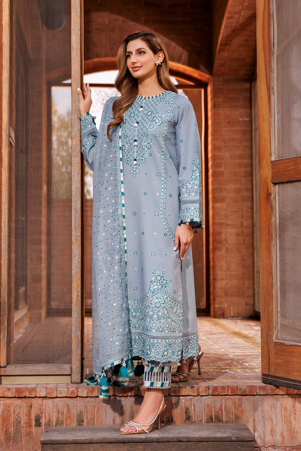 FARASHA DASTOOR UN-STICHED 3PC|BERYL GREY