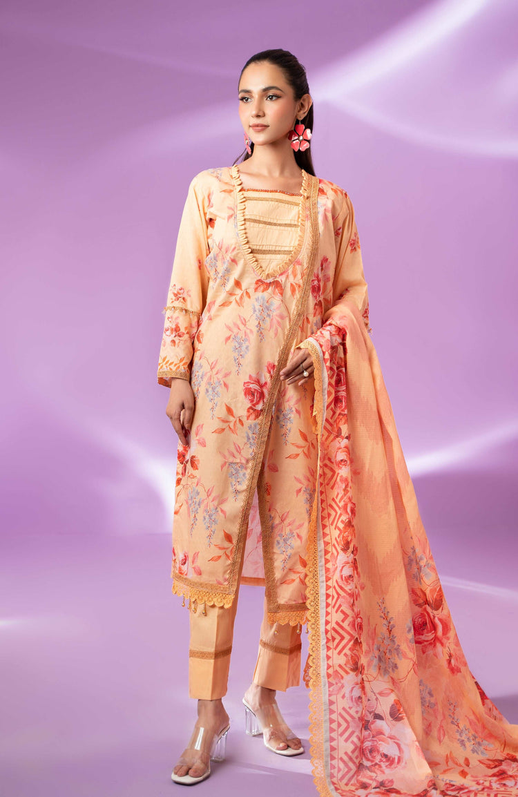 COLORS ALZOHAIB Bana Dupatta 3-Piece Unstitched Lawn-CDB-24-11