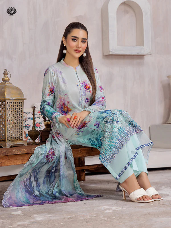 Pretty Petals By Gulljee Printed Embroidered Lawn Collection - D12