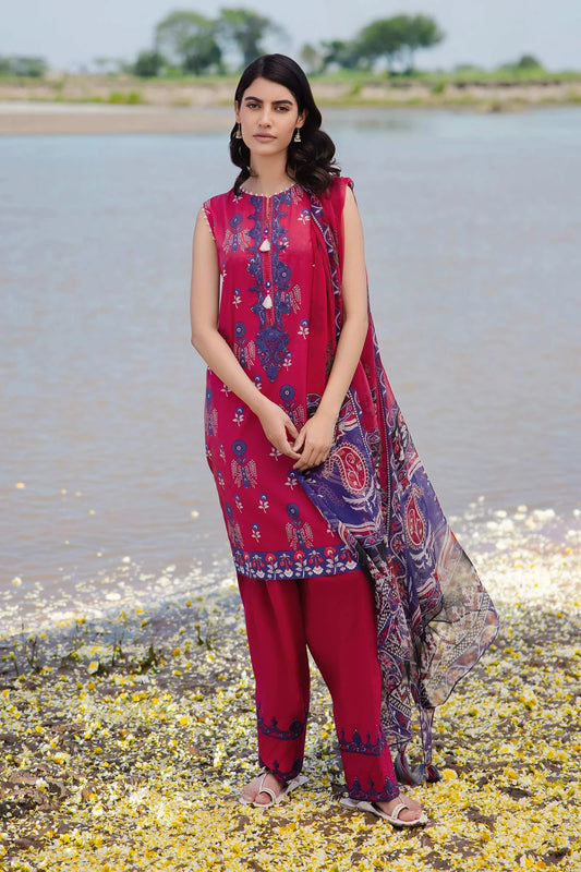3 Piece Unstitched Embroidered Suit | 412-B