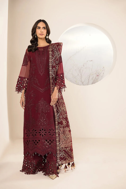 LAMHAY LUXURY CHIFFON UN-STITCHED 3PC BY ALIZEH - MAROON- V15D01 - RAISA