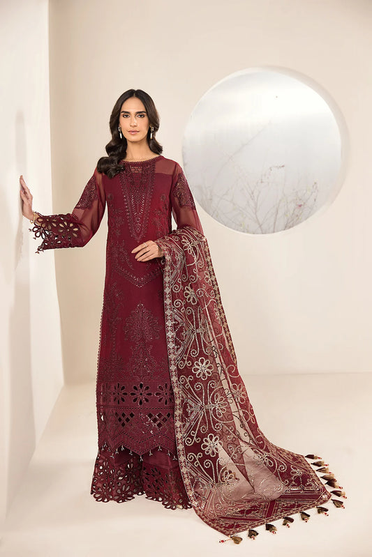 LAMHAY LUXURY CHIFFON UN-STITCHED 3PC BY ALIZEH - MAROON- V15D01 - RAISA