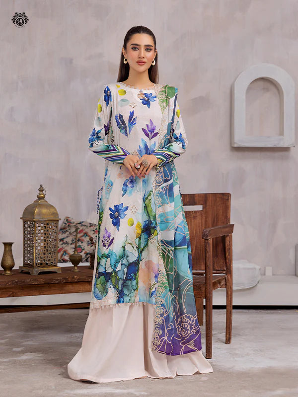 Pretty Petals By Gulljee Printed Embroidered Lawn Collection - D01