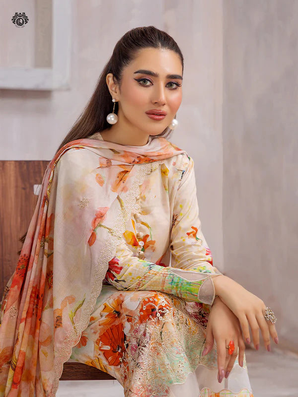 Pretty Petals By Gulljee Printed Embroidered Lawn Collection - D02