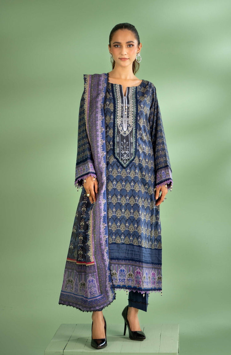 COLORS ALZOHAIB Bana Dupatta 3-Piece Unstitched Lawn-CDB-24-02