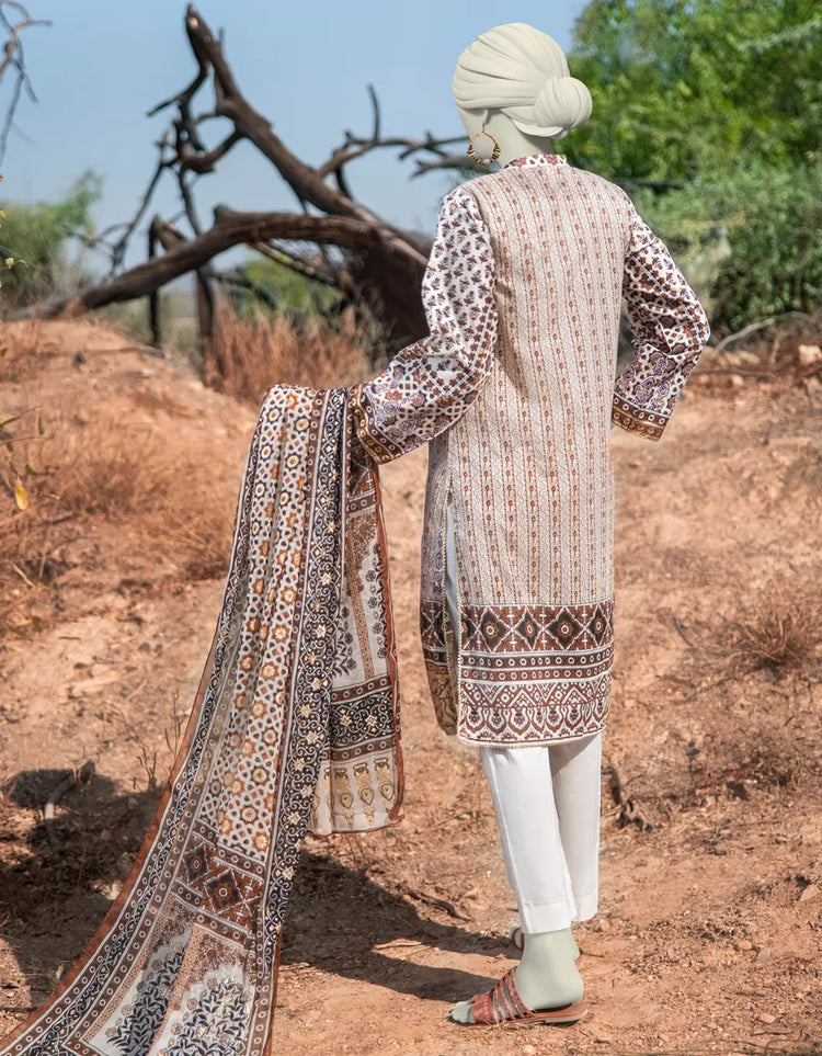 BEIGE LAWN PRINTED 3PC STITCHED | JLAWN-S-25-003