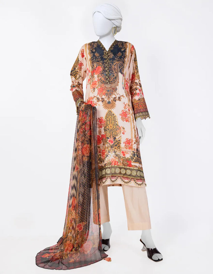 BEIGE DOBBY EMBROIDERED 3PC STITCHED | JLAWN-S-25-812