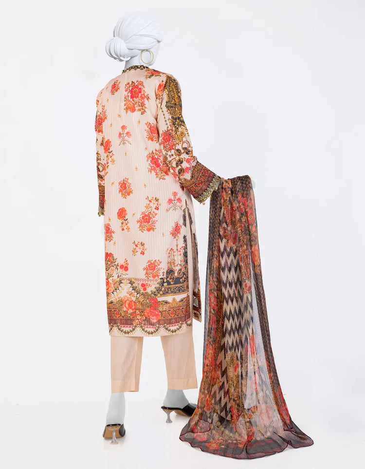 BEIGE DOBBY EMBROIDERED 3PC STITCHED | JLAWN-S-25-812