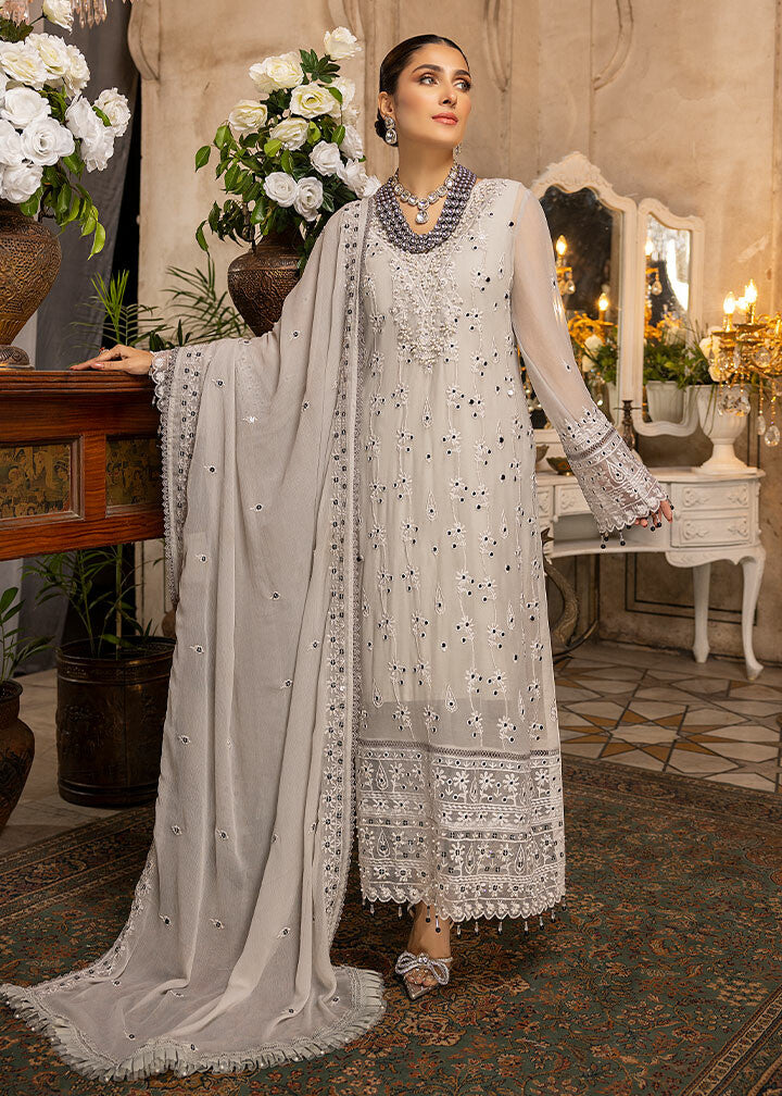 MERAKISH LUXURY CHIFFON UNSTITCHED 3P| BY SHAHZEB - CLOUD GRAY