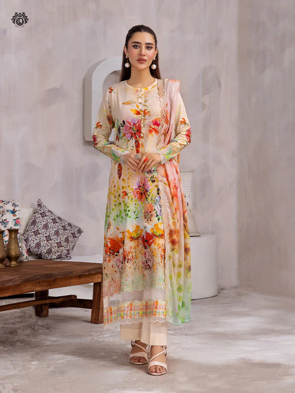 Pretty Petals By Gulljee Printed Embroidered Lawn Collection - D02