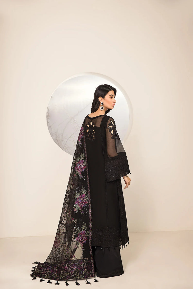 LAMHAY LUXURY CHIFFON UN-STITCHED 3PC BY ALIZEH - BLACK - V15D03 - AMERA