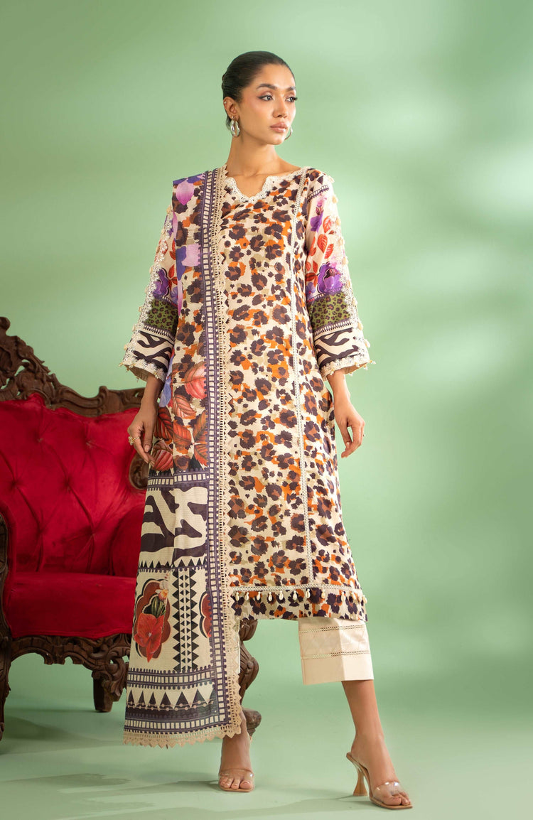 COLORS ALZOHAIB Bana Dupatta 3-Piece Unstitched Lawn-CDB-24-03