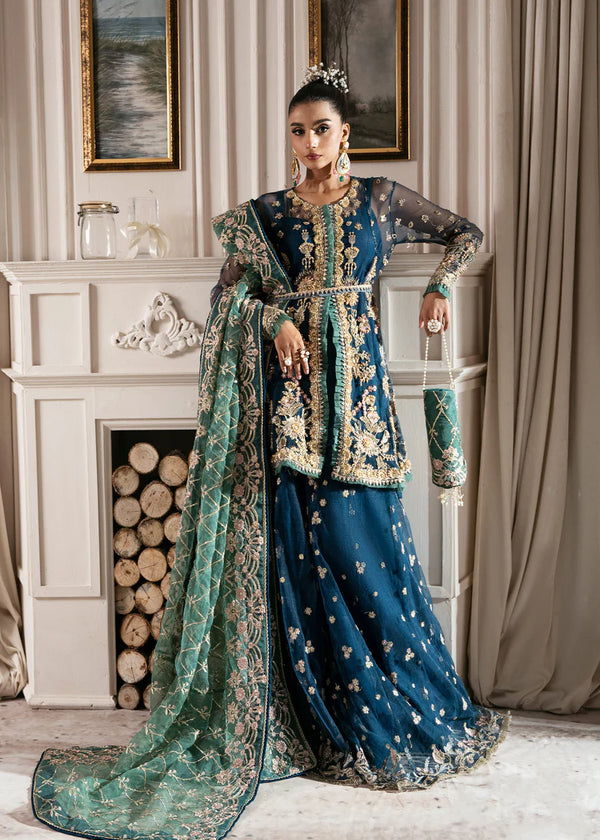 INAYAT ALIF BY AJR LUXURY WEDDING UN-STITCHED 3PC| REGAL SAPPHIRE
