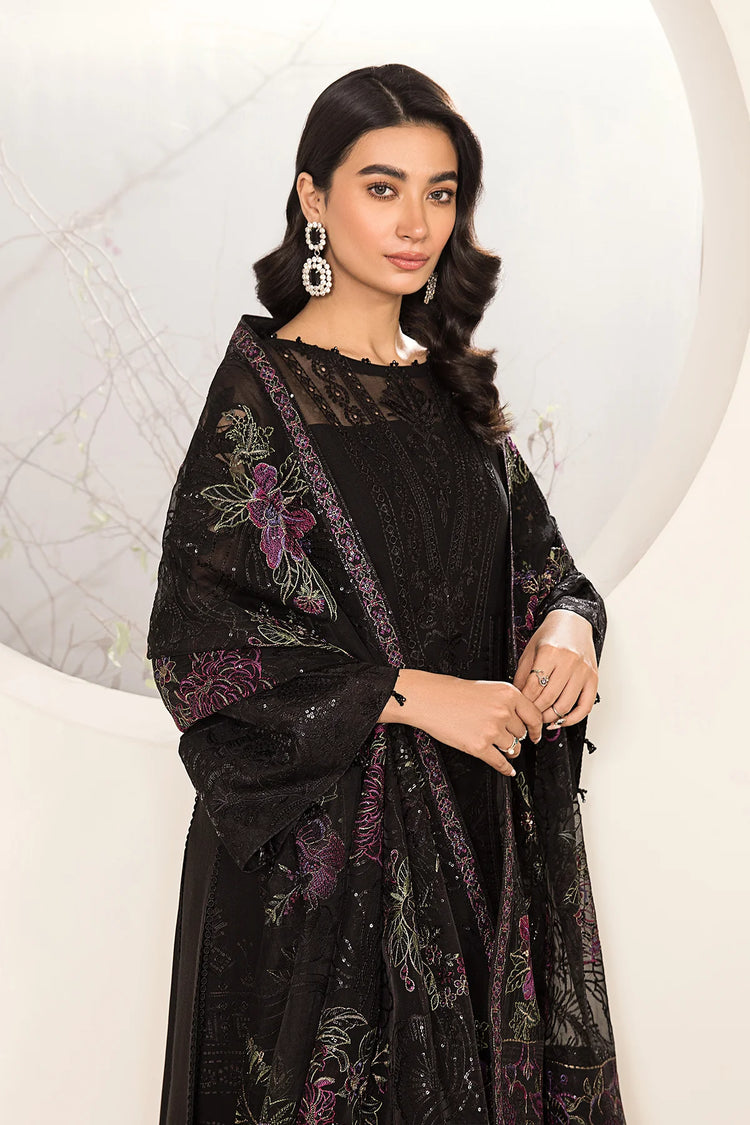 LAMHAY LUXURY CHIFFON UN-STITCHED 3PC BY ALIZEH - BLACK - V15D03 - AMERA