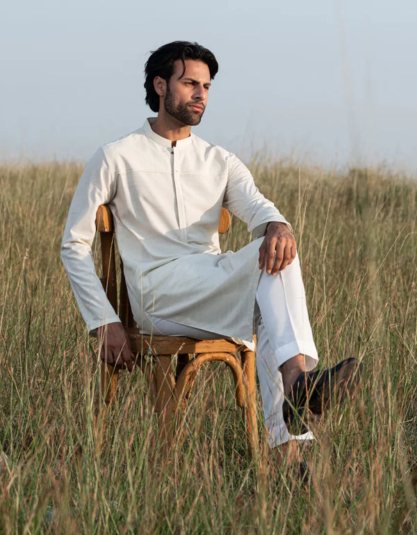HALF WHITE BLENDED KURTA | JJK-A-33125