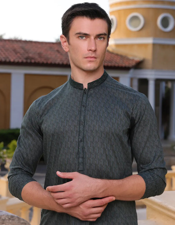 DARK GREEN COTTON KURTA | JJK-S-34779