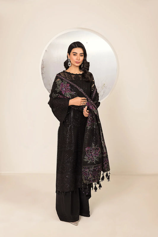 LAMHAY LUXURY CHIFFON UN-STITCHED 3PC BY ALIZEH - BLACK - V15D03 - AMERA