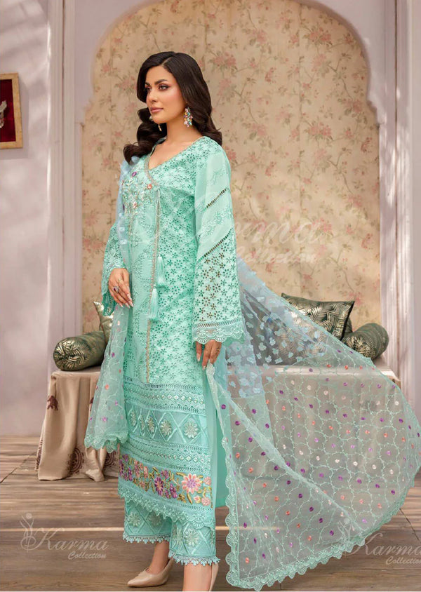 MAH - E ROOH BY KARMA STITCHED LAWN KC-1368 (BRIGHT CYAN )