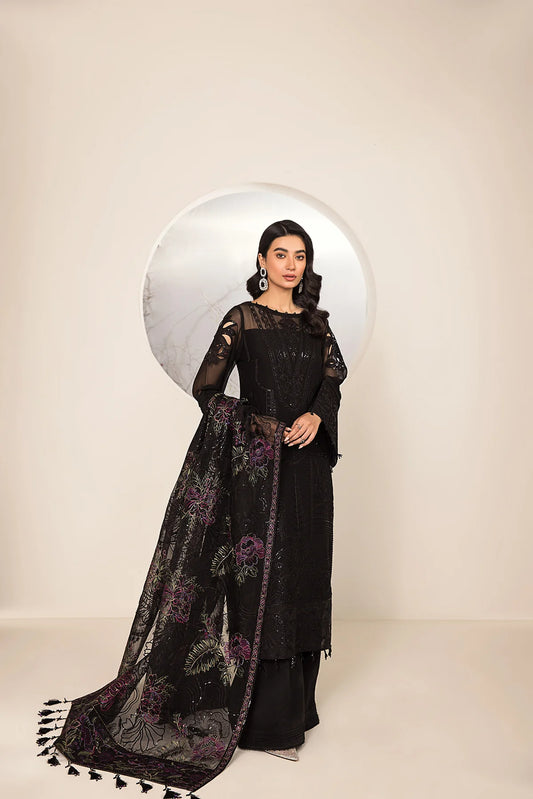 LAMHAY LUXURY CHIFFON UN-STITCHED 3PC BY ALIZEH - BLACK - V15D03 - AMERA