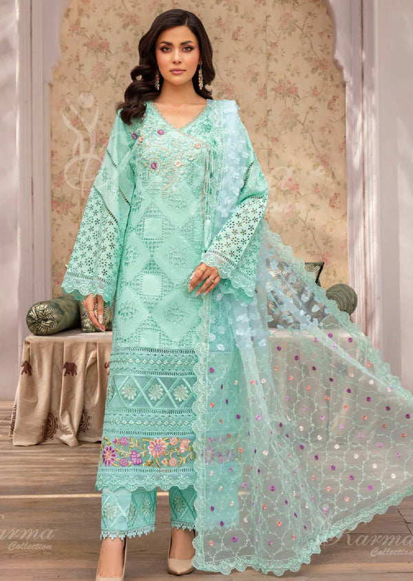 MAH - E ROOH BY KARMA STITCHED LAWN KC-1368 (BRIGHT CYAN )