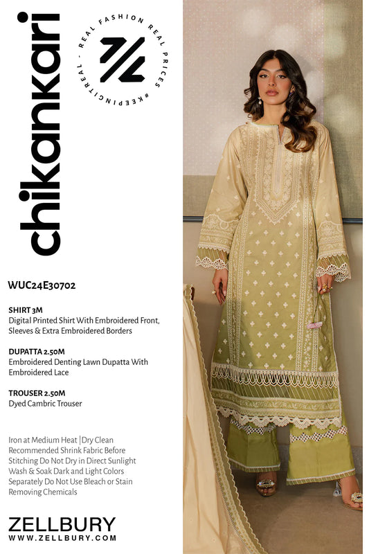 ZELLBURY CHIKANKARI UN-STITCHED LAWN EMBROIDERED [Z-0702 ]